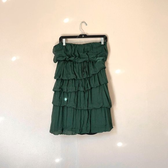 Hunter Green Zara Strapless Asymmetrical Ruffle Dress - Picture 1 of 4